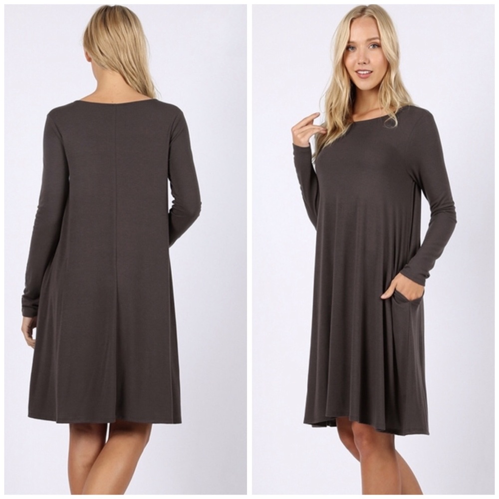 Navy Long Sleeve Pocket Dress - Picture 2 of 4